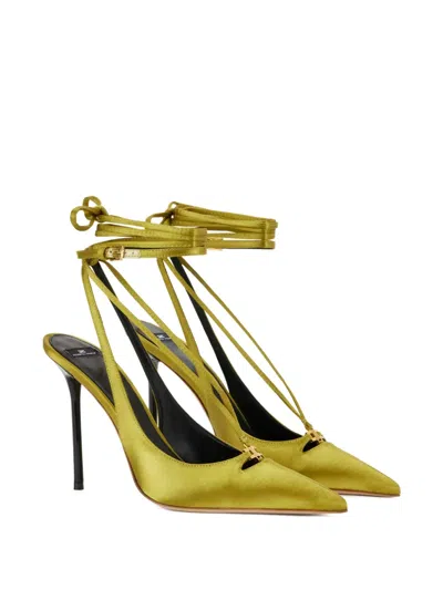 Elisabetta Franchi Satin Slingback Pumps In Green