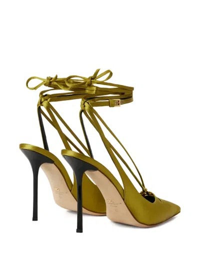 Elisabetta Franchi Satin Slingback Pumps In Green
