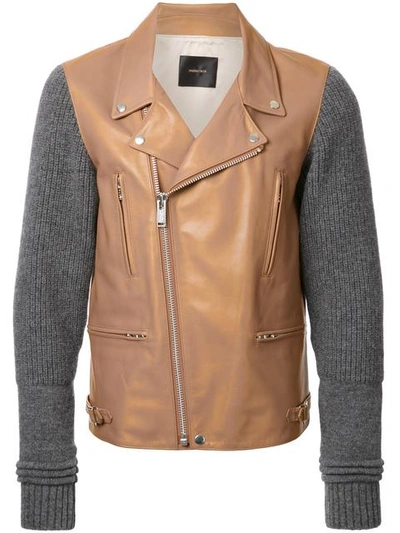 Undercover Knit Sleeves Biker Jacket - Brown