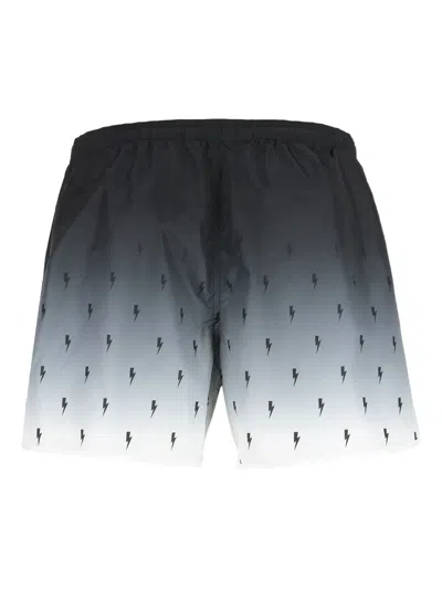 Neil Barrett Screen Print All-over Bolt Swim Shorts In Multi