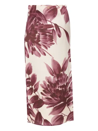 Twinset Floral Skirt In Neutral