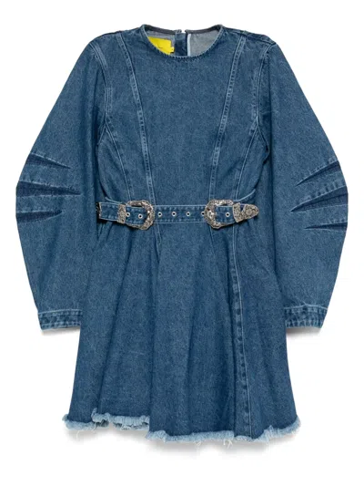 Marques' Almeida Panelled Belted Denim Mini Dress In Blue