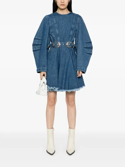 Marques' Almeida Panelled Belted Denim Mini Dress In Blue