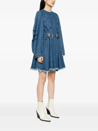 Marques' Almeida Panelled Belted Denim Mini Dress In Blue