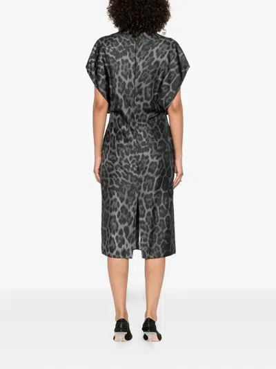 Stella Mccartney Leopard-print V-neck Midi Dress In Gray
