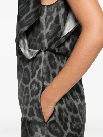 Stella Mccartney Leopard-print V-neck Midi Dress In Gray