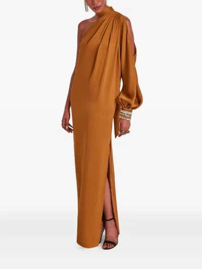 Temperley London Adalina One-shoulder Crystal-embellished Gown In Brown