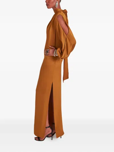 Temperley London Adalina One-shoulder Crystal-embellished Gown In Brown