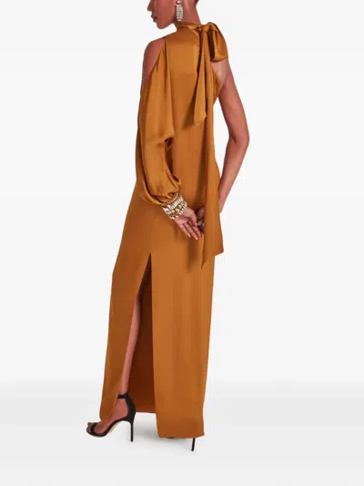 Temperley London Adalina One-shoulder Crystal-embellished Gown In Brown