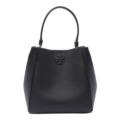 Tory Burch Black Bucket Bag With Tonal Logo In Leather Woman
