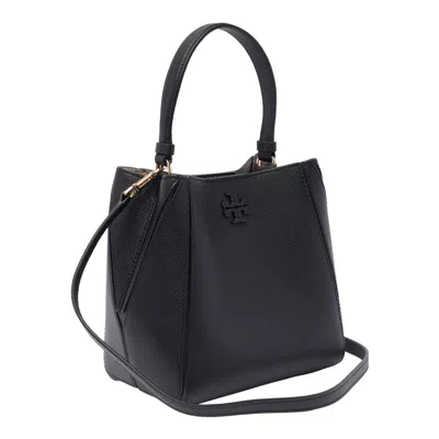Tory Burch Black Bucket Bag With Tonal Logo In Leather Woman