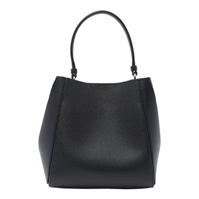 Tory Burch Black Bucket Bag With Tonal Logo In Leather Woman