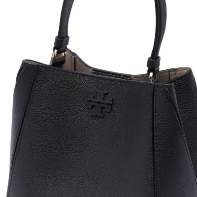 Tory Burch Black Bucket Bag With Tonal Logo In Leather Woman