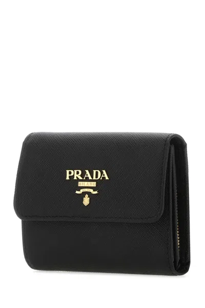 Prada Saffiano Finish Tri-fold Wallet In Black