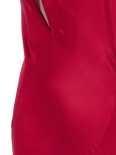 Alberta Ferretti Satin Draped Floor-length Dress With Asymmetric Neckline In Red