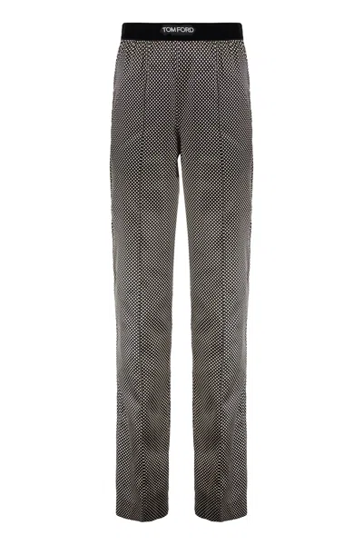 Tom Ford Printed Polka Dot Stretch Satin Pj Pants Trousers Multicolor