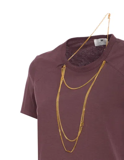 Elisabetta Franchi Crewneck Top Featuring Chain Detail And Charms In Burgundy
