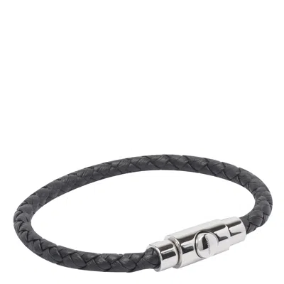 Ferragamo Leather Braided Bracelet Polished Finish In Black