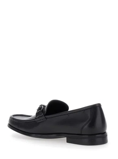 Ferragamo Alain Gancini Calf Leather Loafers In Black