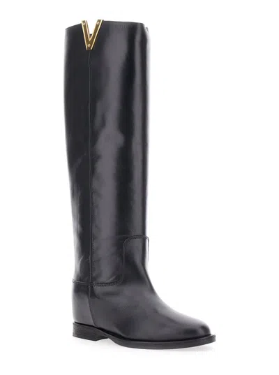 Via Roma 15 Knee-high Boots With Subtle V-gold Accent In Multi