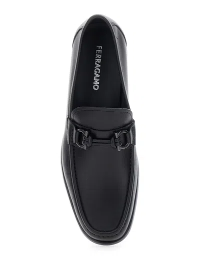 Ferragamo Alain Gancini Calf Leather Loafers In Black