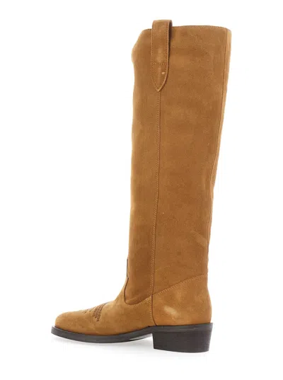 Via Roma 15 Tall Suede Boots With Decorative Cutout In Brown