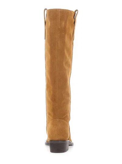 Via Roma 15 Tall Suede Boots With Decorative Cutout In Brown