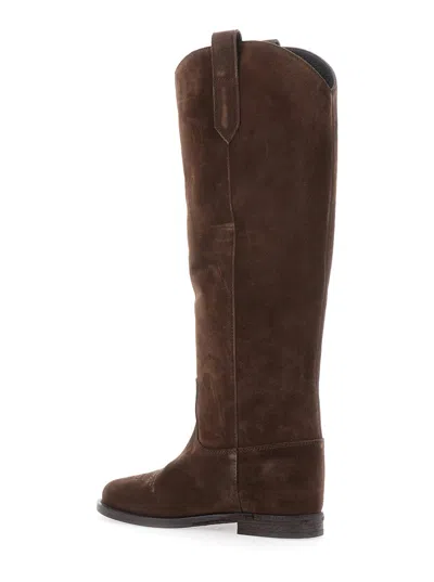 Via Roma 15 Tall Brown Suede Boots With Subtle Stitching In Black