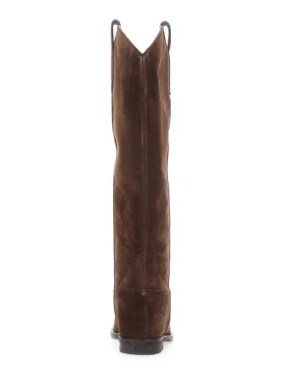 Via Roma 15 Tall Brown Suede Boots With Subtle Stitching In Black