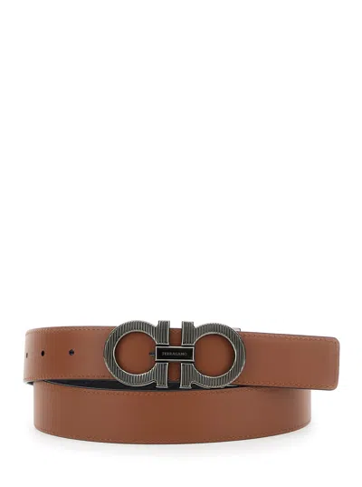 Ferragamo Black Reversible Buckle Belt In Black