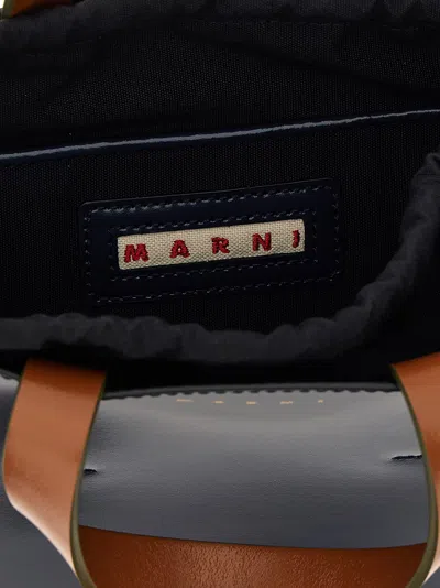 Marni Mini Museo Handbag With Adjustable Strap And Dual Top Handles In Blue