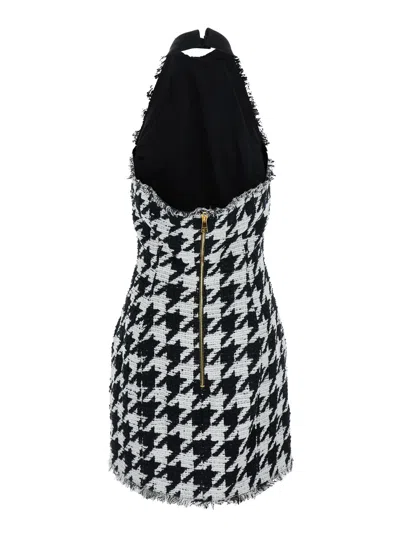 Balmain Cropped Button-embellished Gingham Knitted Top In Black