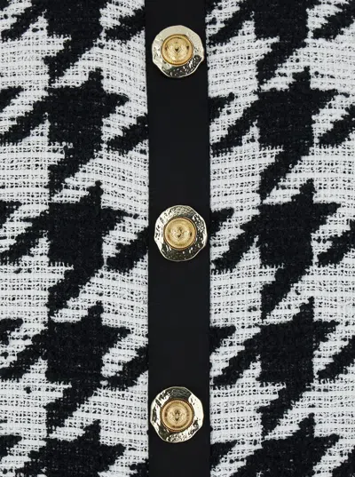 Balmain Cropped Button-embellished Gingham Knitted Top In Black
