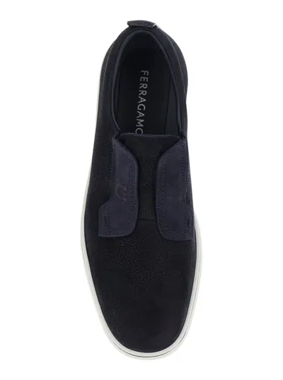 Ferragamo Navy Blue Laceless Sneakers In Blue