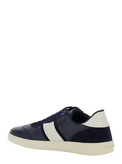 Ferragamo Low-top Blue Calfskin Sneakers In Multi