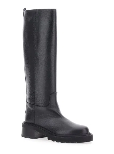 Via Roma 15 Smooth Black Tall Boots With Functional Design In Black