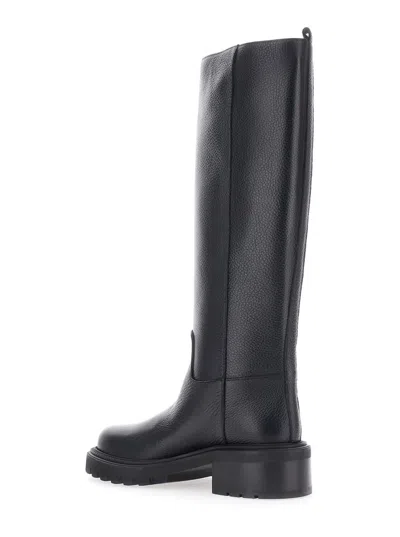 Via Roma 15 Smooth Black Tall Boots With Functional Design In Black