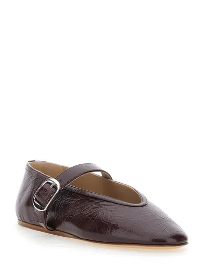 Le Monde Beryl Dark Purple Leather Ballet Flats In Brown