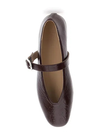 Le Monde Beryl Dark Purple Leather Ballet Flats In Brown