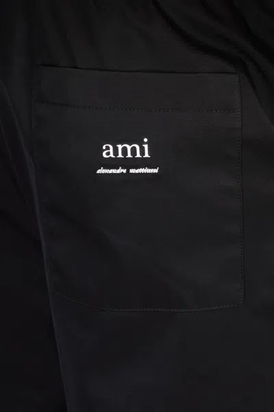 Ami Alexandre Mattiussi Ami Paris Black Bermuda Shorts In Technical Twill Nylon And Cotton In Black