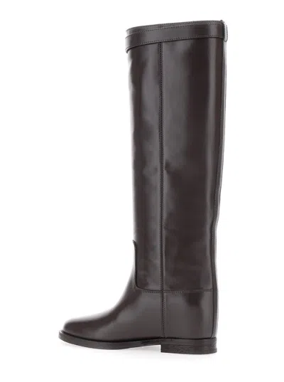 Via Roma 15 Brown Tall Boots With Decorative Buckle In Gray
