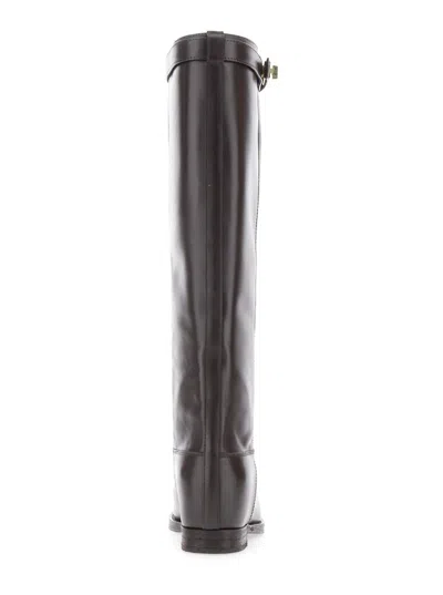 Via Roma 15 Brown Tall Boots With Decorative Buckle In Gray