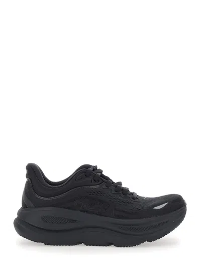 Hoka Bondi 9 Black Low Top Sneakers With Maxi Logo Lettering On The Side In Tech Fabric Unisex In Black