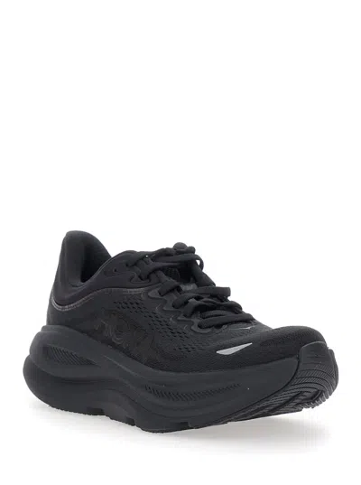 Hoka Bondi 9 Black Low Top Sneakers With Maxi Logo Lettering On The Side In Tech Fabric Unisex In Black