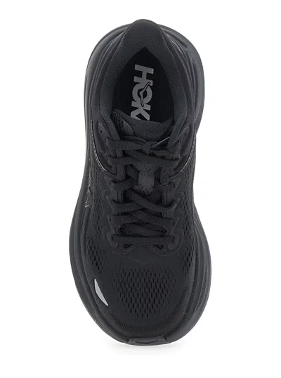 Hoka Bondi 9 Black Low Top Sneakers With Maxi Logo Lettering On The Side In Tech Fabric Unisex In Black
