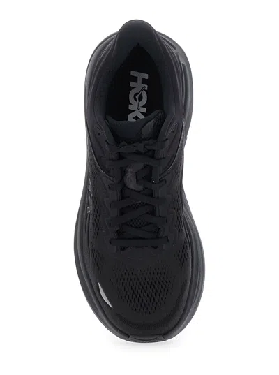 Hoka Bondi 9 Black Low Top Sneakers With Maxi Logo Lettering On The Side In Tech Fabric Unisex In Black
