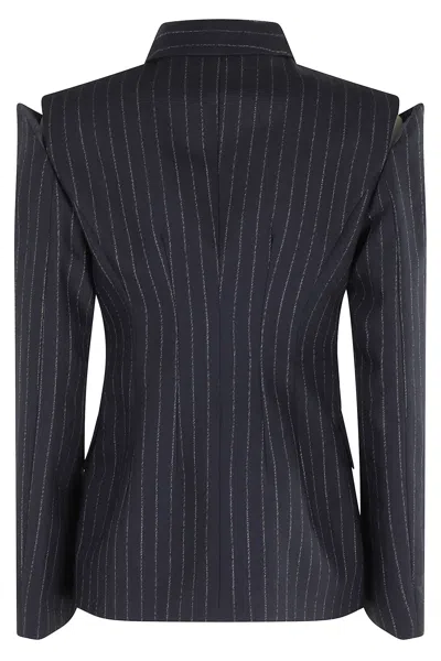Erika Cavallini Pinstripe Cut-shoulder Blazer In Black