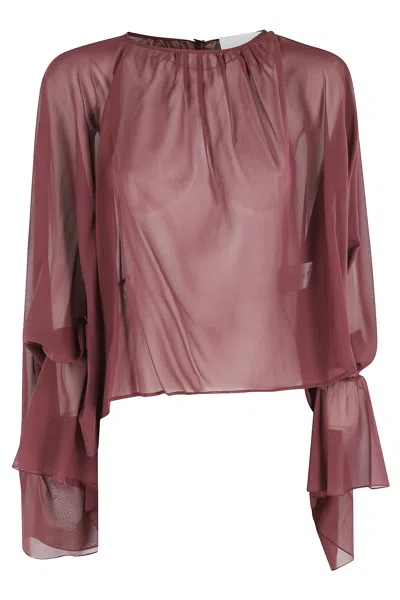 Erika Cavallini Ruffled-sleeve Top In Brown
