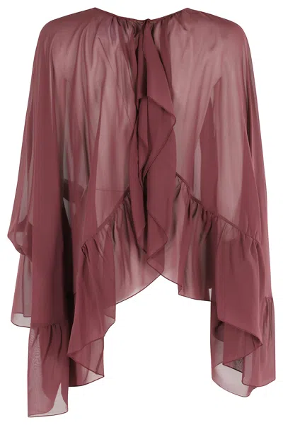 Erika Cavallini Ruffled-sleeve Top In Brown