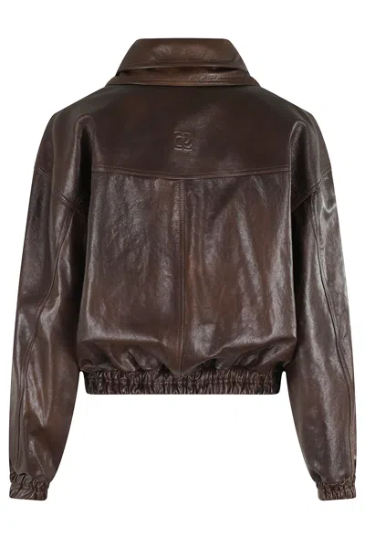 Magda Butrym Oversized High Neck Leather Jacket In Brown